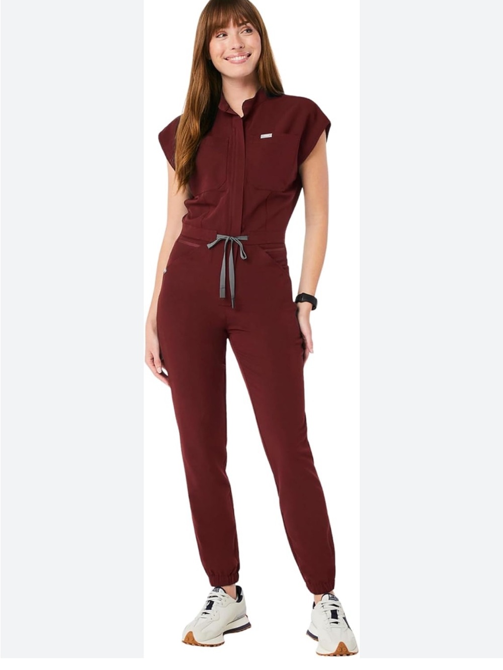 FIGS Technical Rafaela Burgundy Utility Scrub Jumpsuit Jogger Small Petite